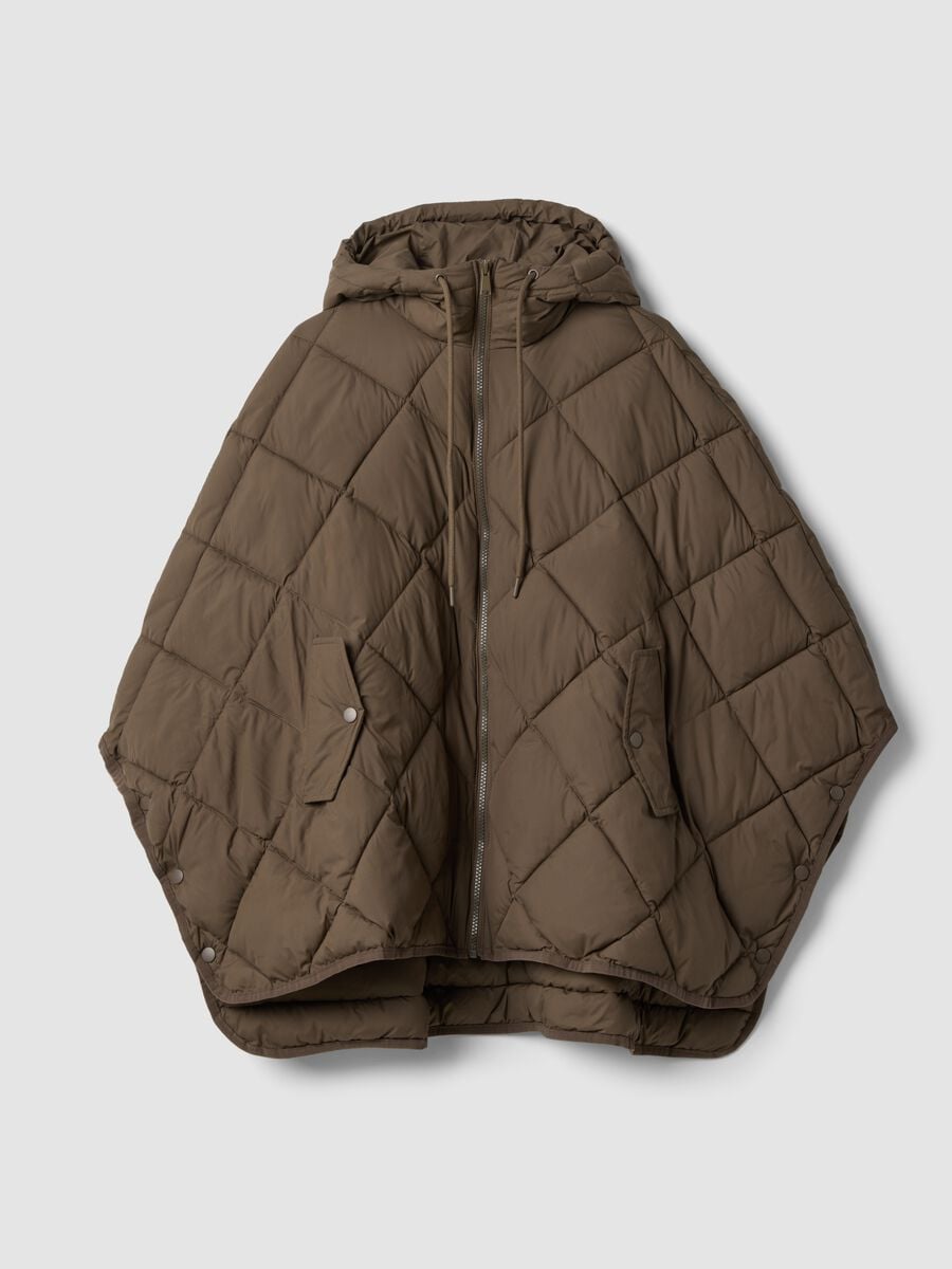 Brown padded oversized hooded jacket with zip_0
