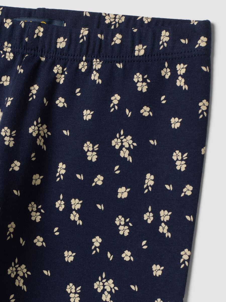 Leggings blu in cotone organico elasticizzato a fiori_2