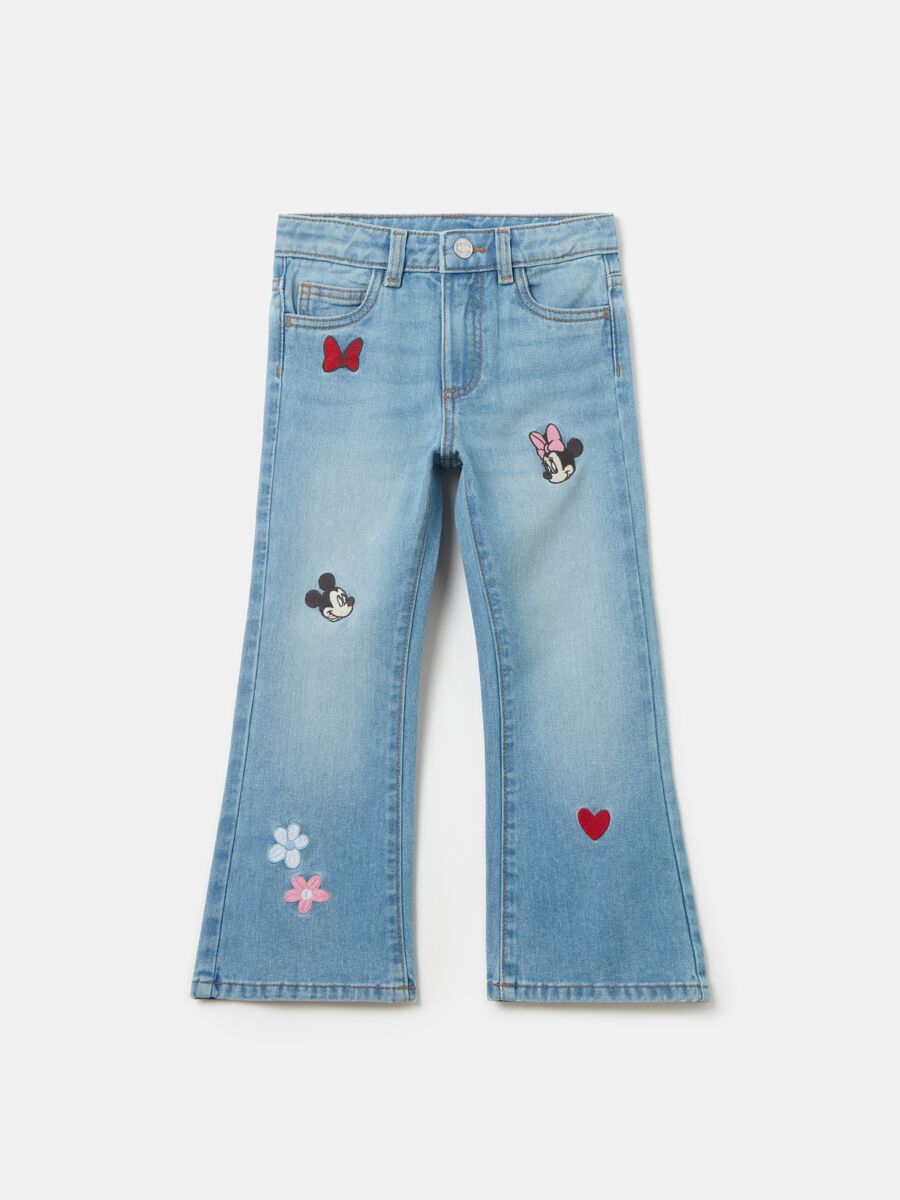 Jeans flare fit ricamo Minnie e Topolino_0