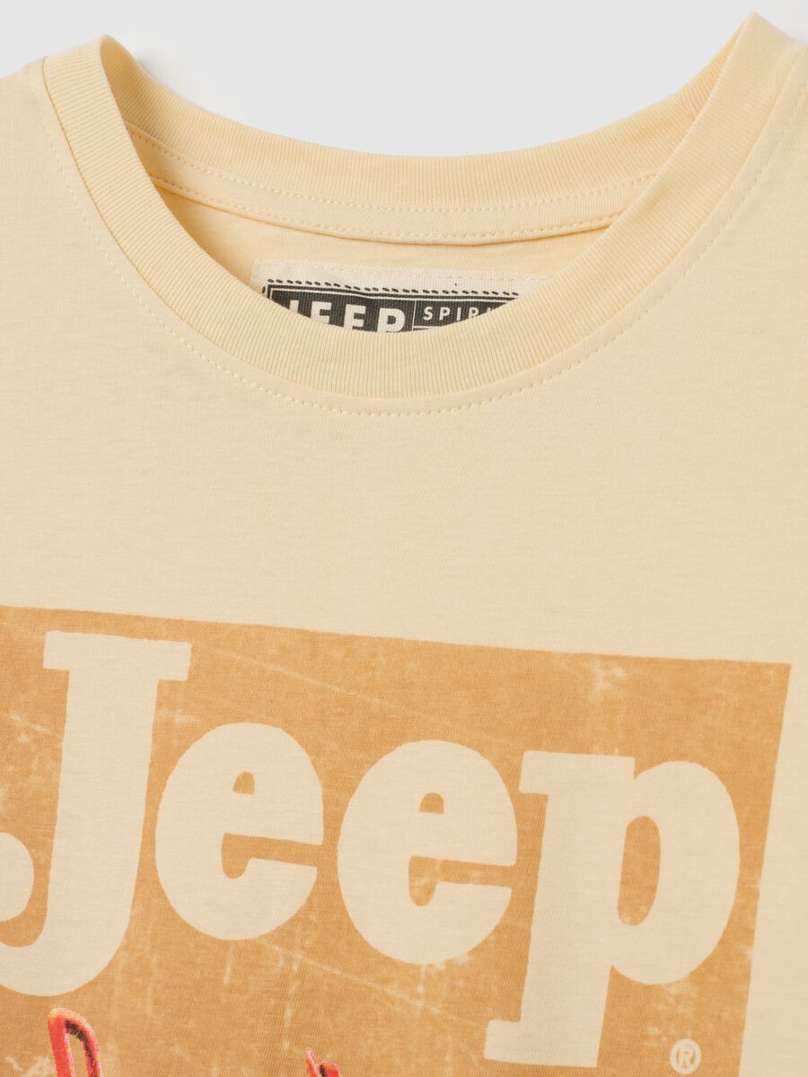 Men's beige pure cotton regular fit t-shirt with print_1