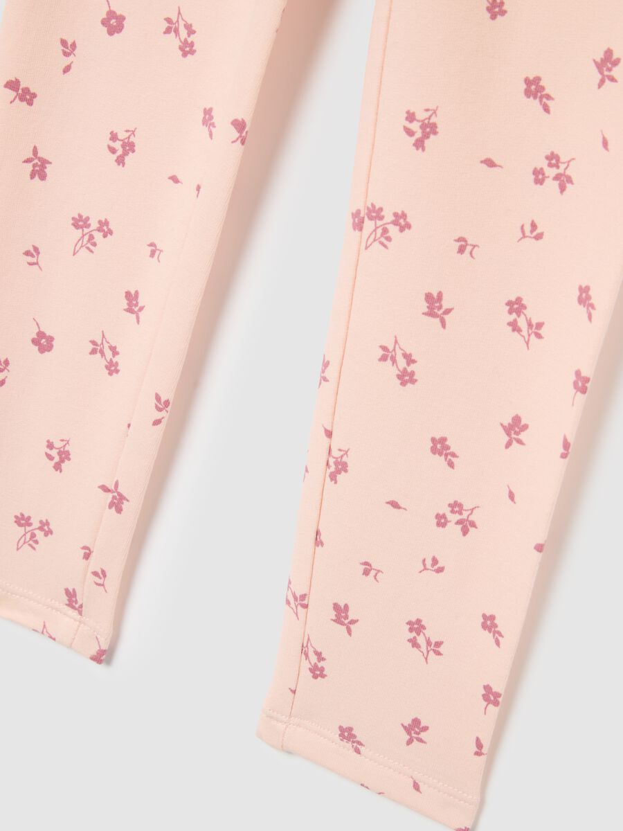 Girls' pink skinny cotton leggings with floral prints_2