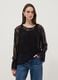 Blusa nera in tessuto elasticizzato con pizzo trasparente regular fit_2