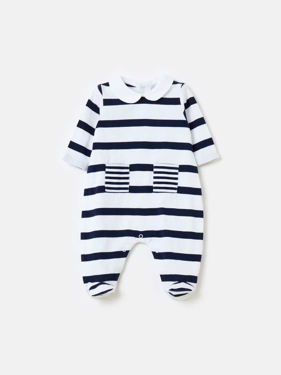 Striped organic cotton onesie with feet_0