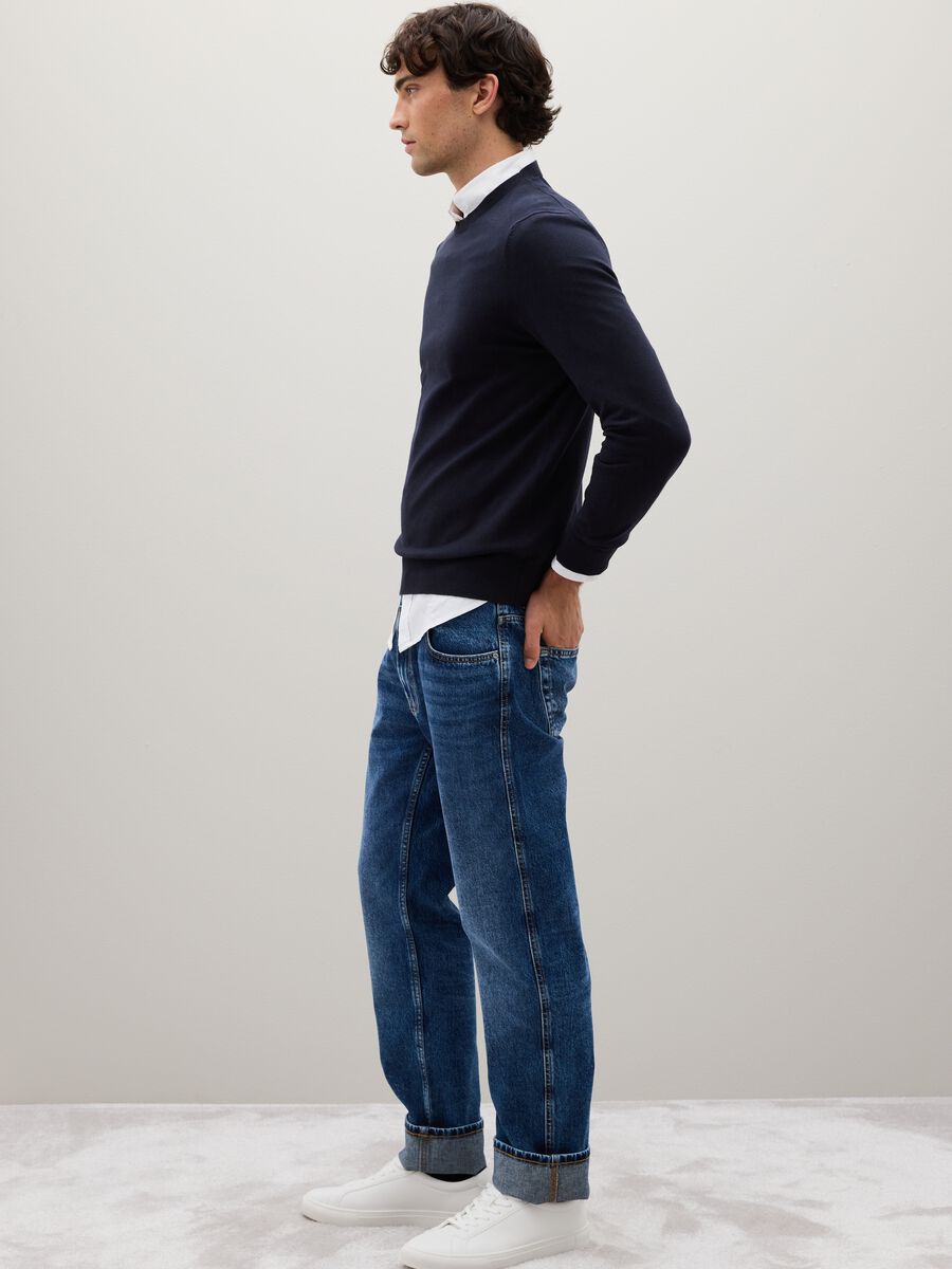 Maglione blu scuro in misto cotone_2