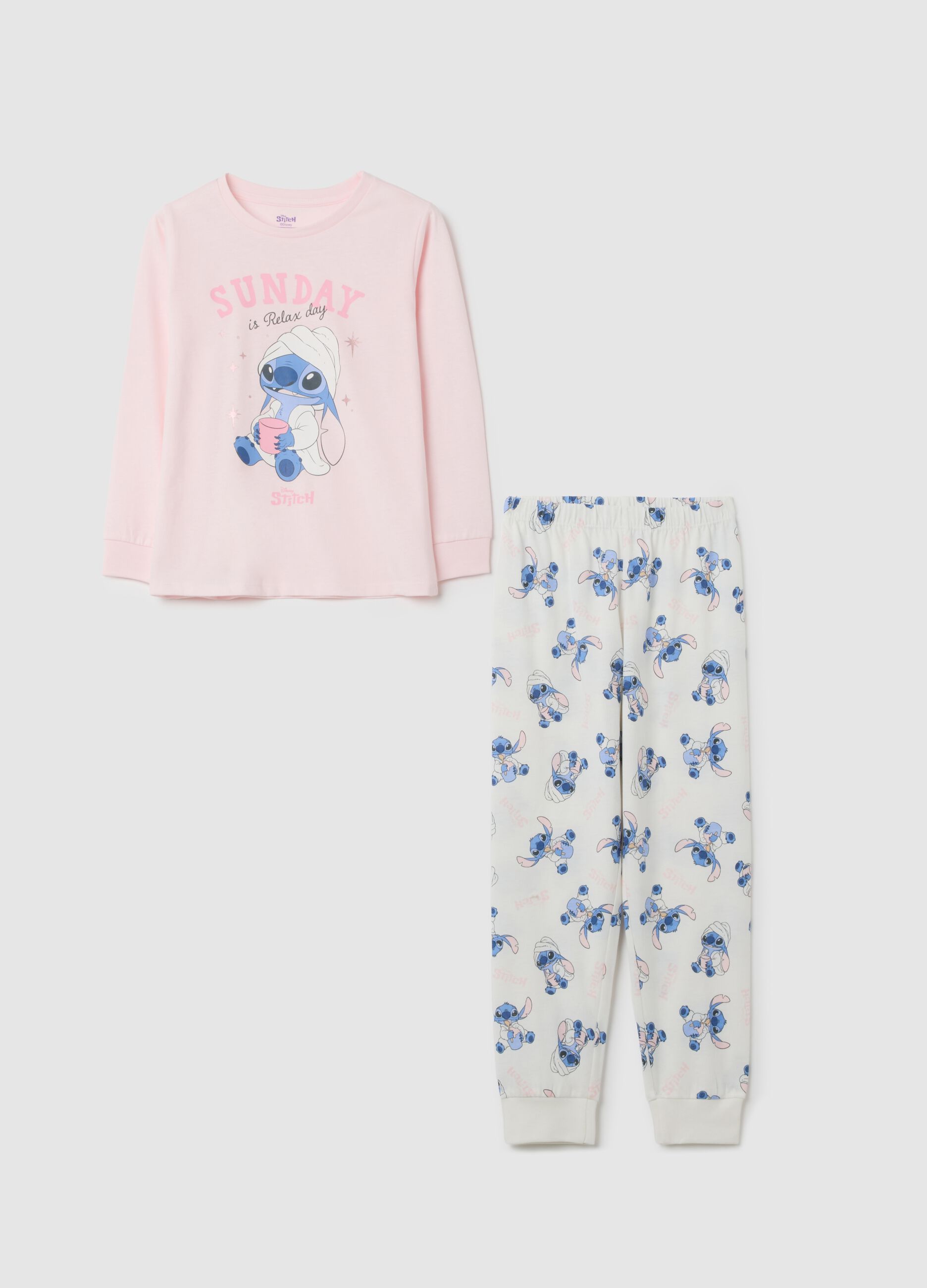 Pigiama da bambina in puro cotone multicolor con stampa