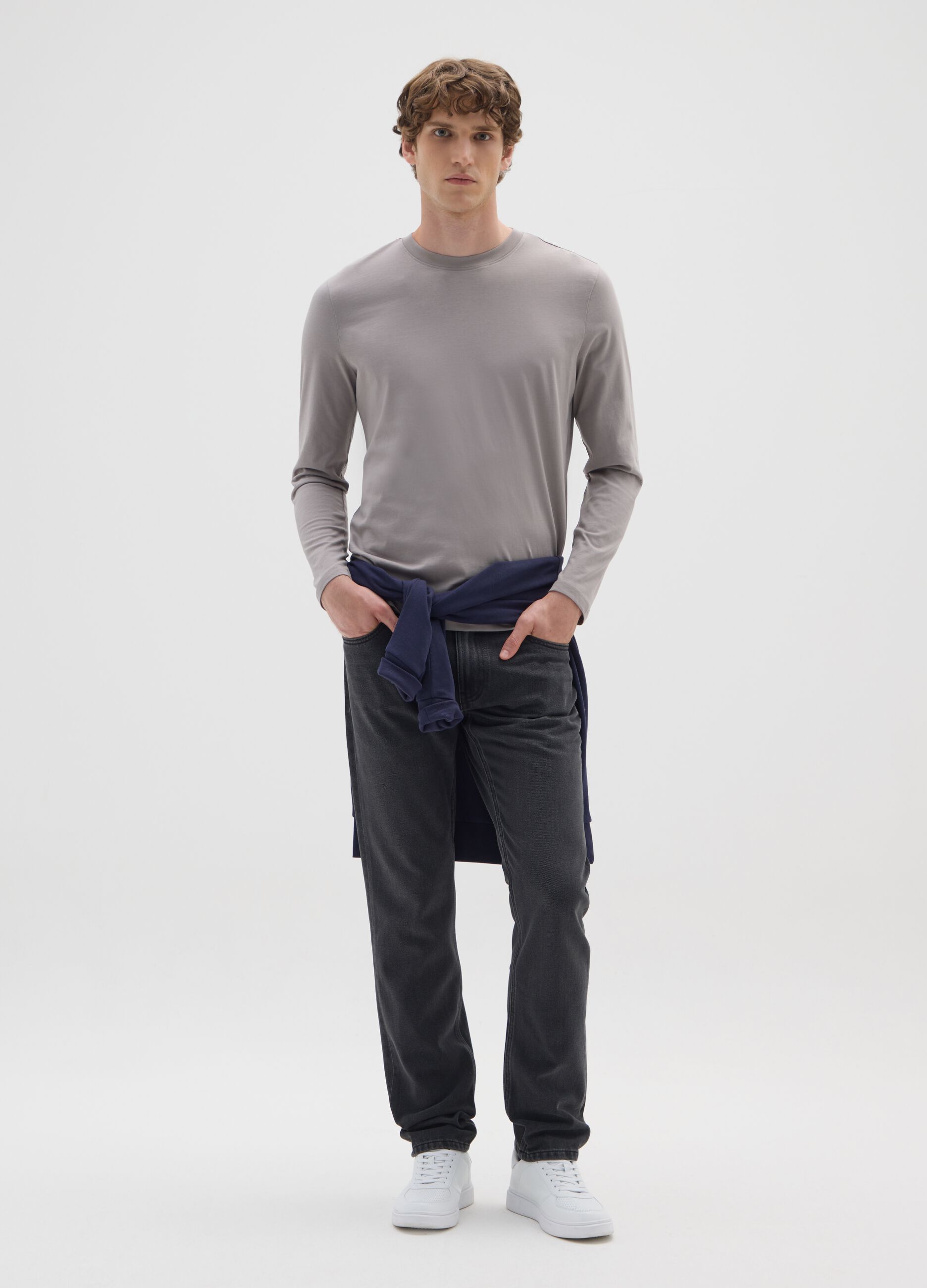 Grey pure cotton regular fit sweater