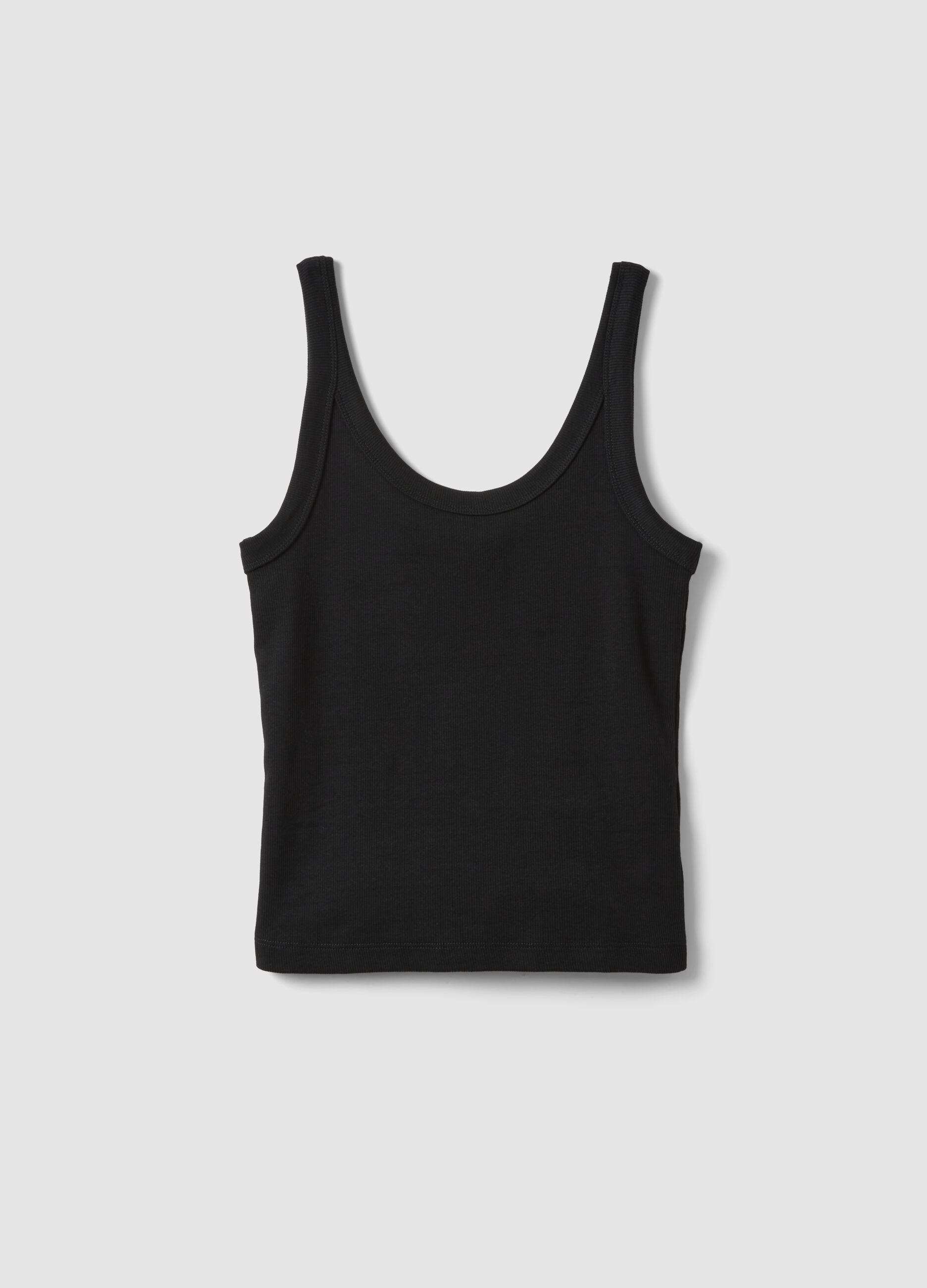 Black stretch cotton fitted vest top