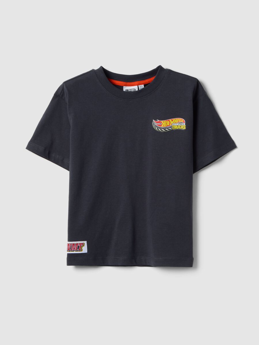 T-shirt in puro cotone nero da bambino regular fit con logo Hot Wheels_0