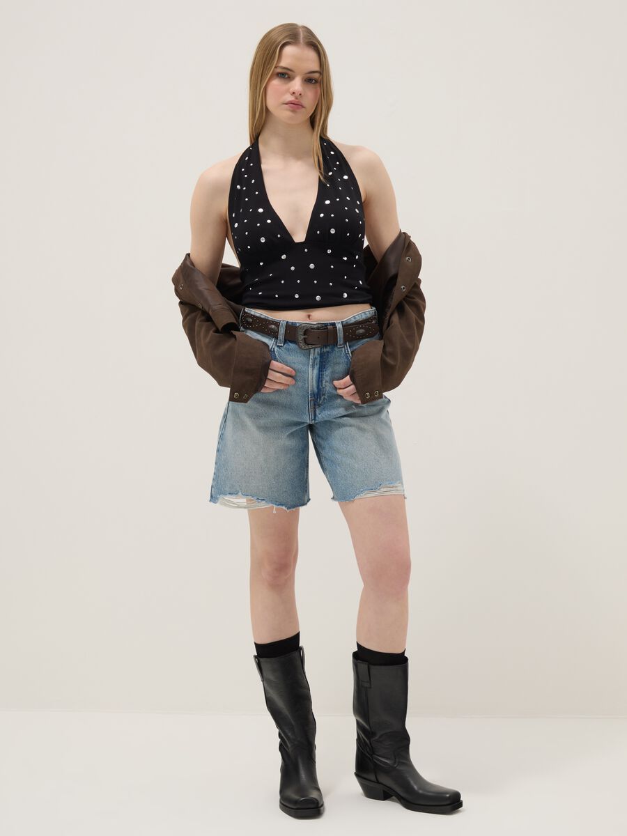 Black stretch cotton regular-fit tank top with deep neckline_2