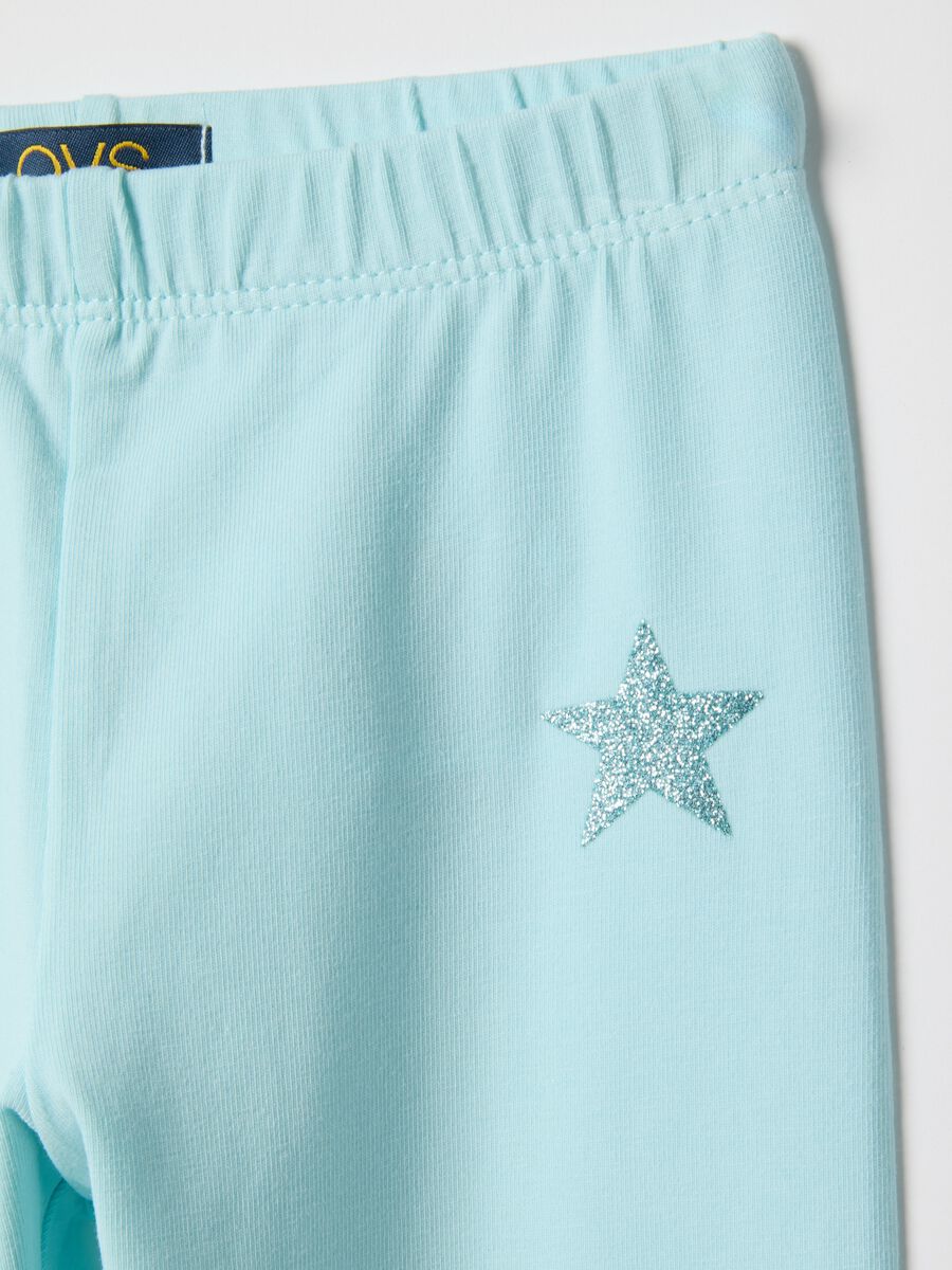 Girls' Slim Fit Blue Stretch Cotton Leggings with Star_2