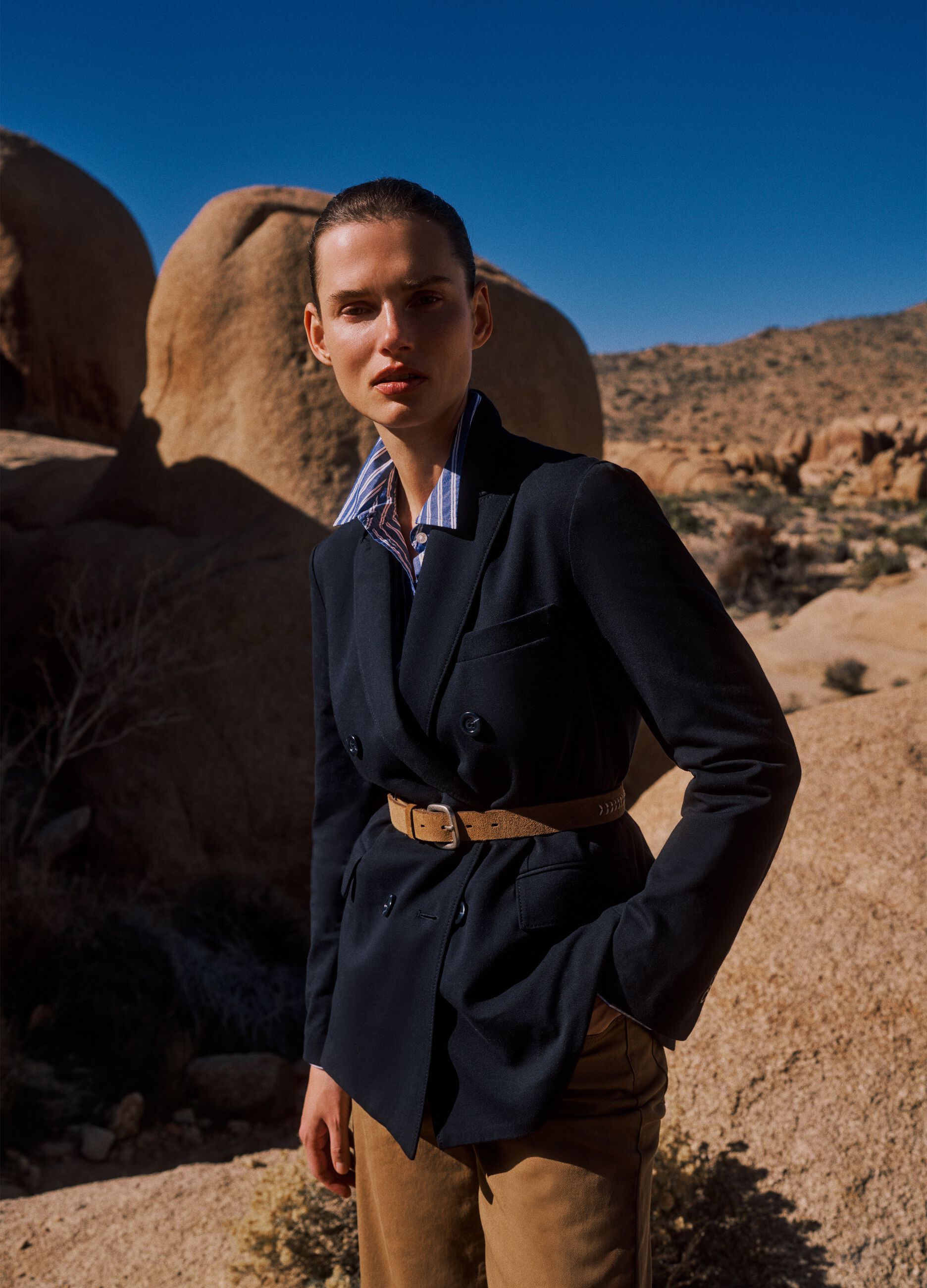 Blue Stretch Cotton Blazer Regular Fit