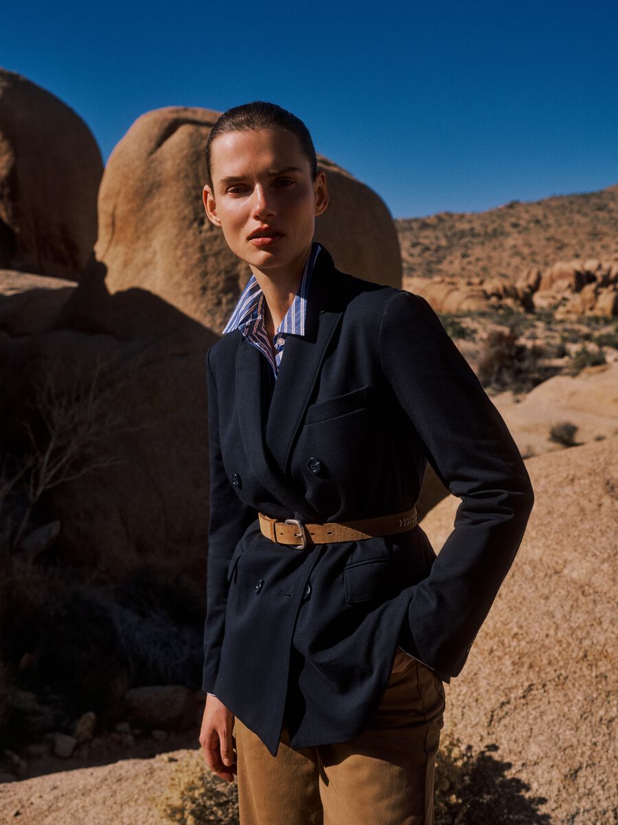 Blazer in cotone elasticizzato blu regular fit_0