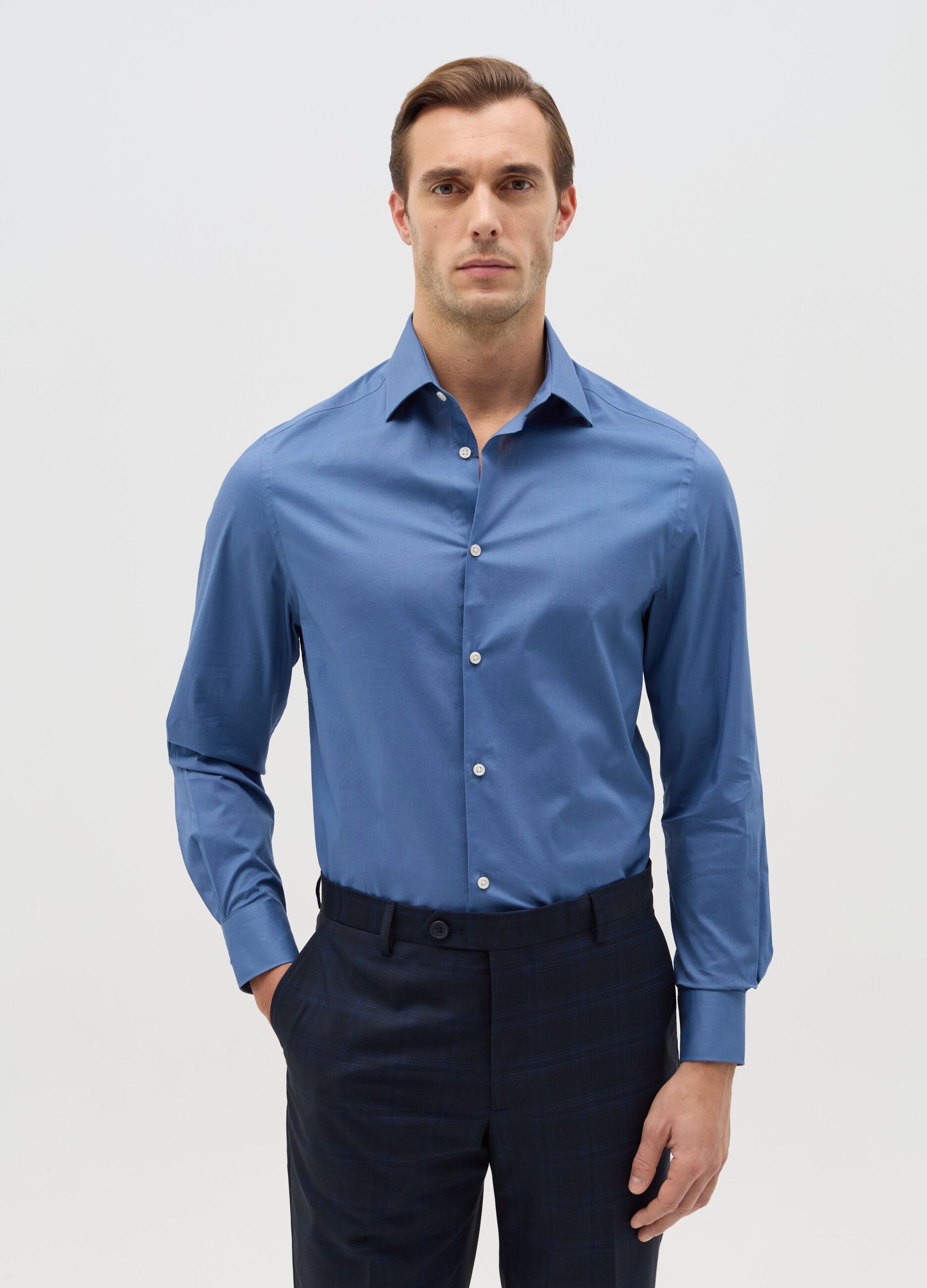 Regular-fit shirt in stretch cotton