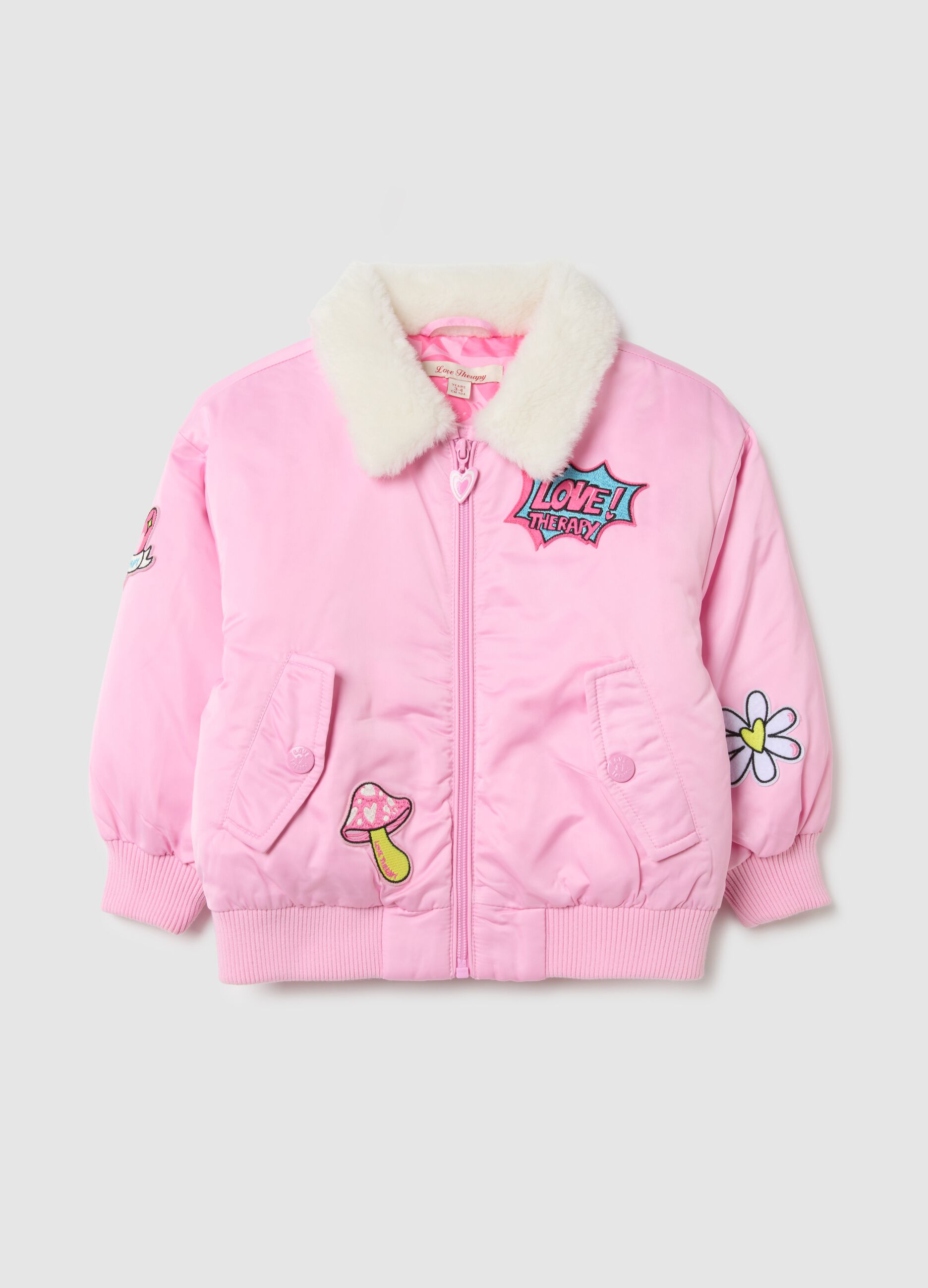 Girls' pink bomber jacket with an oversized fit