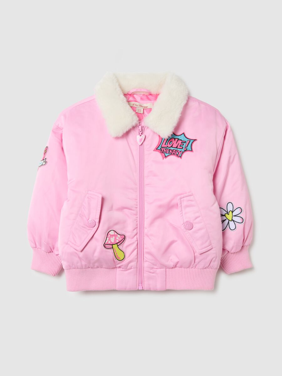 Girls' pink bomber jacket with an oversized fit_0