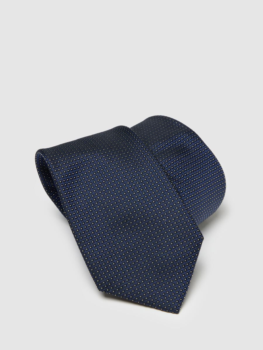 Blue pure silk tie with micro dot pattern_3