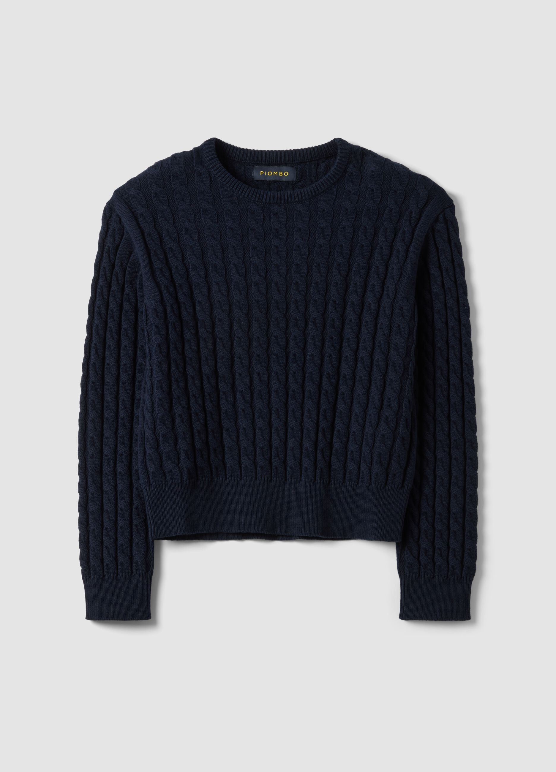 Blue pure cotton cable-knit crew-neck jumper, regular fit