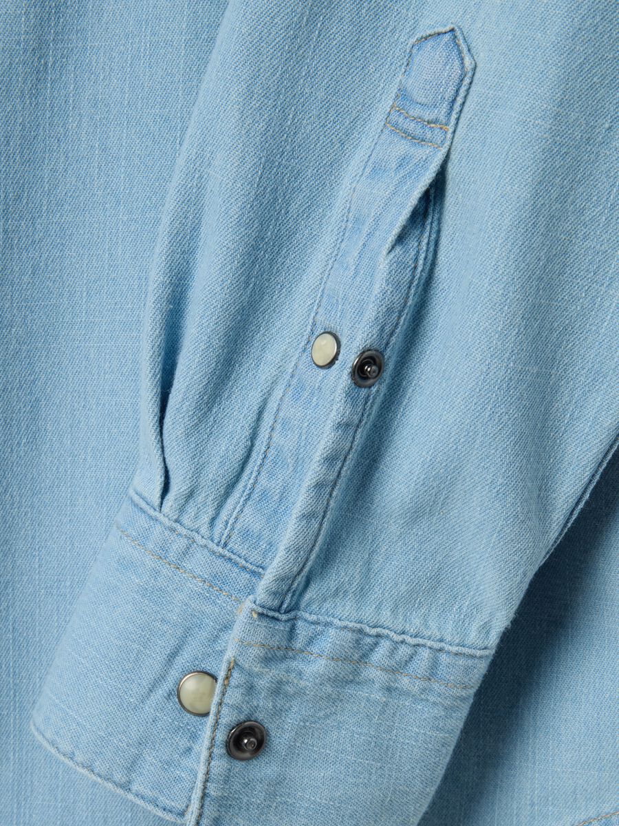 Light blue denim pure cotton shirt regular fit with pockets_1