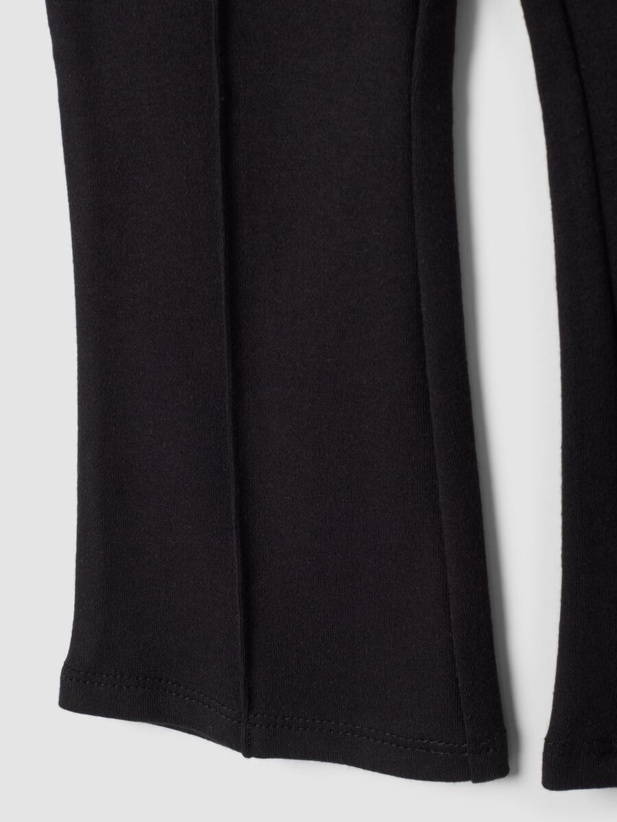 Black flared stretch cotton leggings for baby girl_3