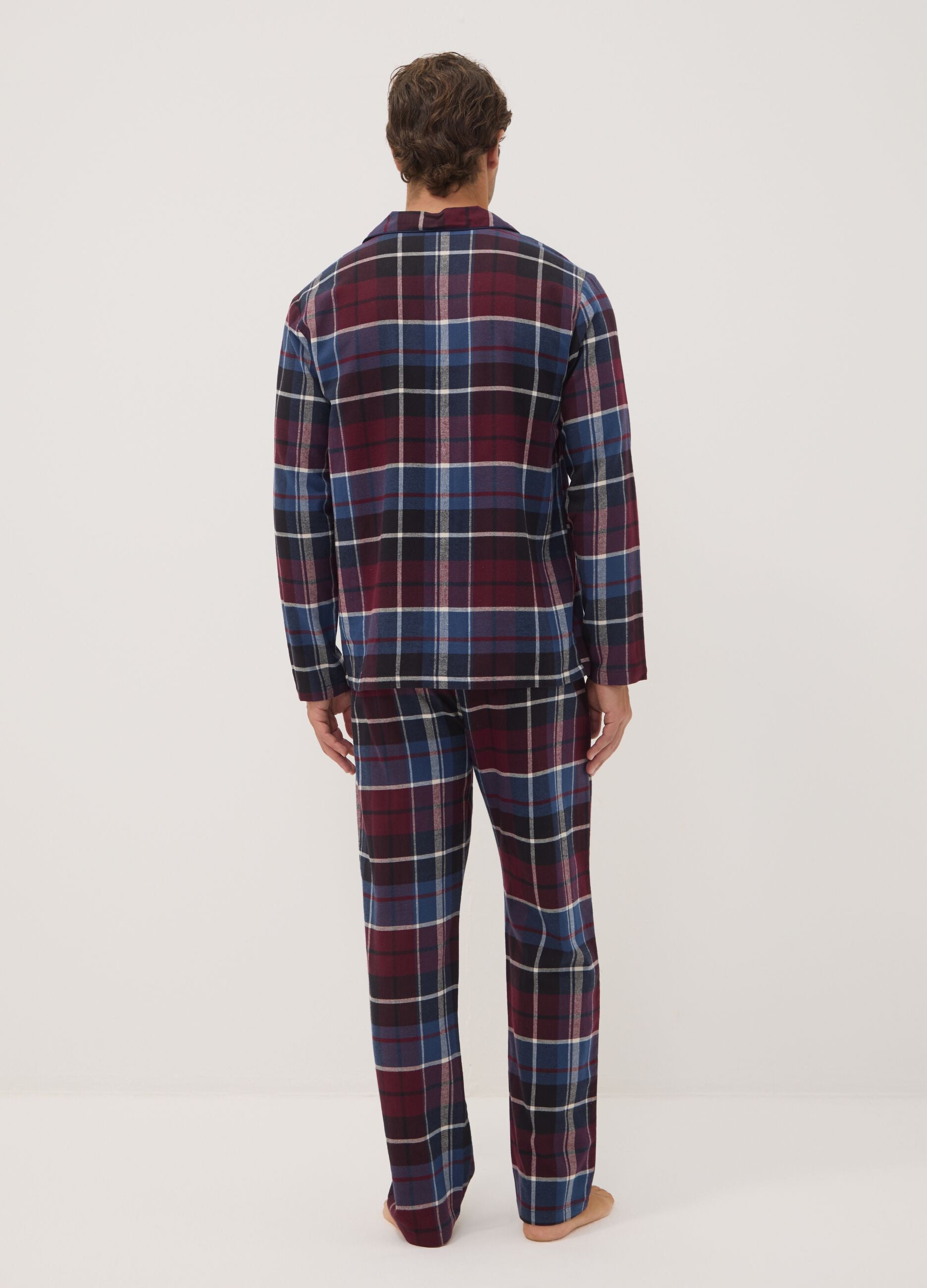 Pigiama rosso e blu in flanella di puro cotone organico regular fit