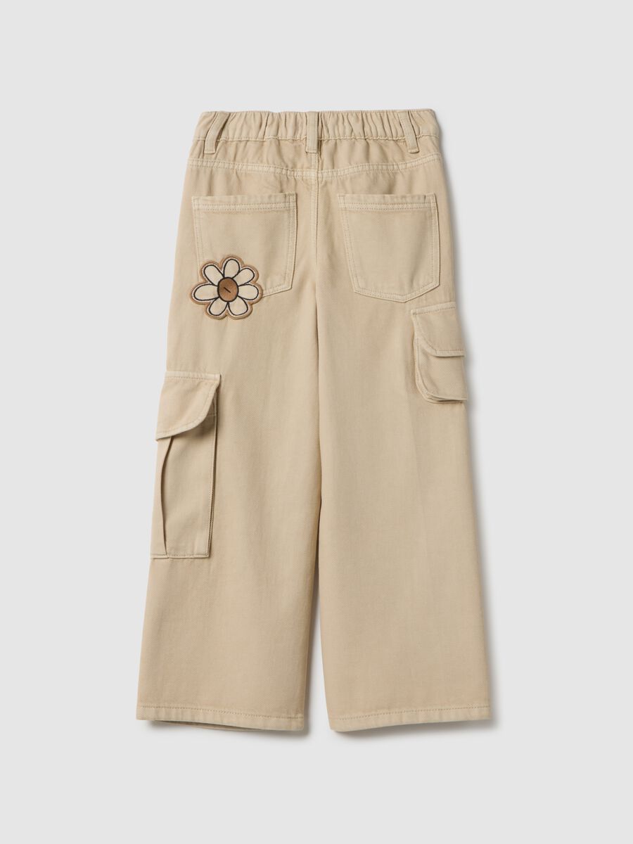 Girls' beige pure cotton cargo trousers regular fit_1