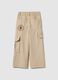 Girls' beige pure cotton cargo trousers regular fit_1