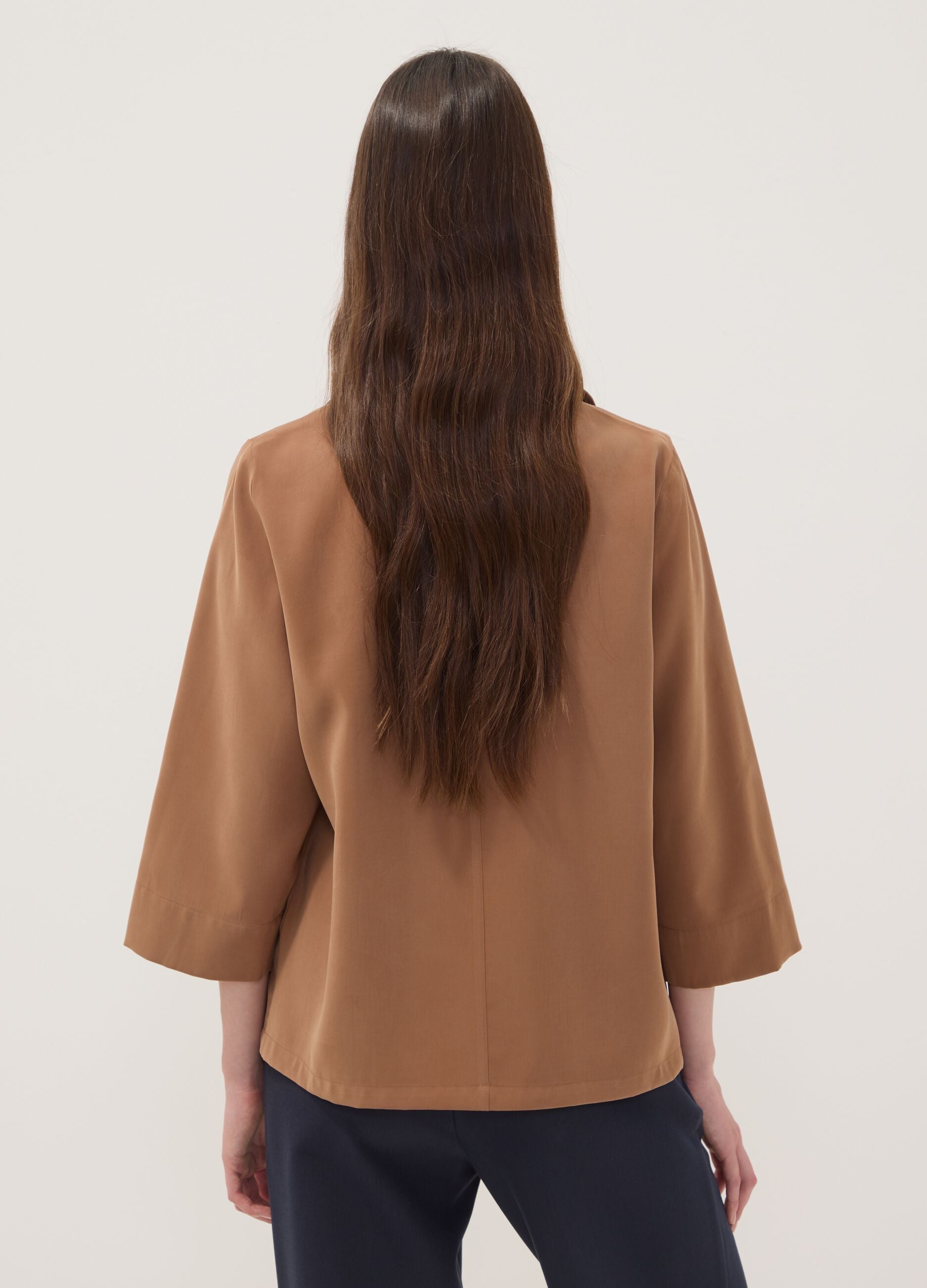 Beige viscose-blend shirt with classic collar