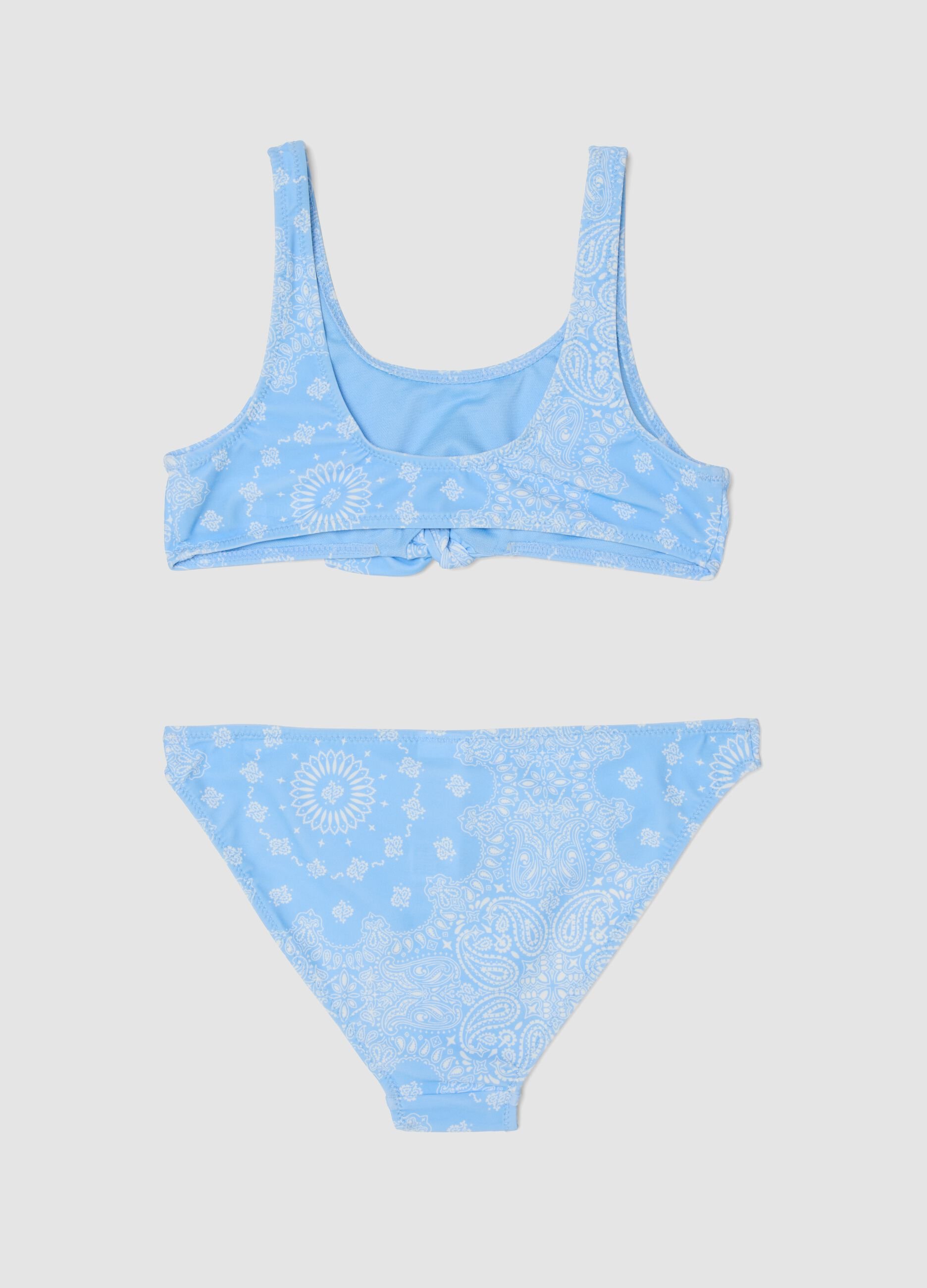 Girls&rsquo; blue stretch bikini with paisley print