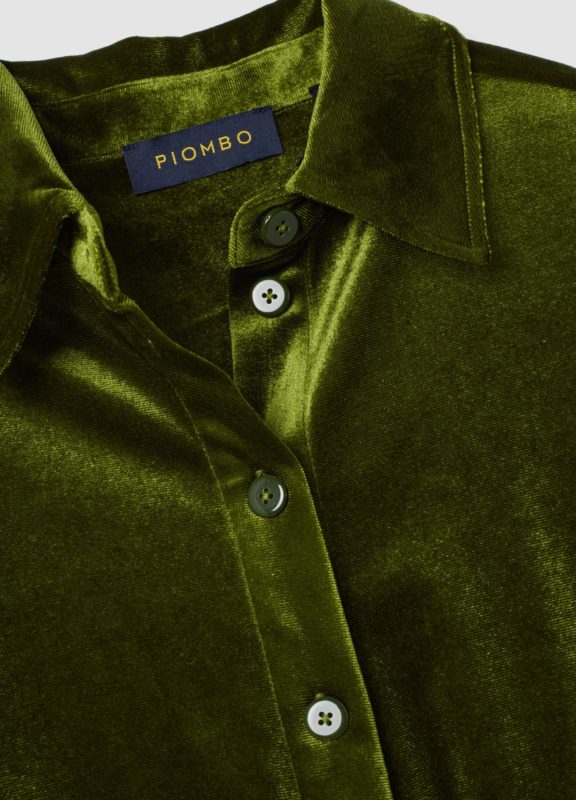 Green regular-fit stretch shirt with velvet-effect finish