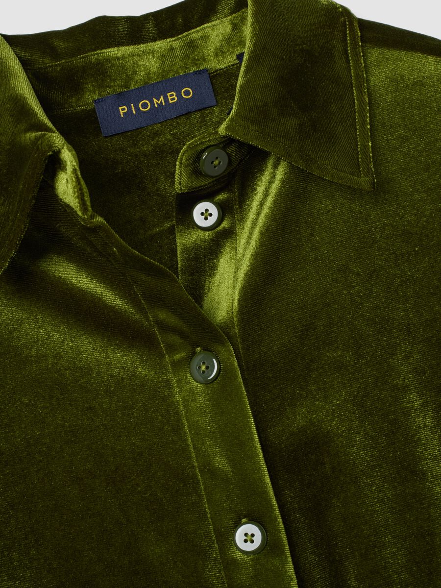 Green regular-fit stretch shirt with velvet-effect finish_1