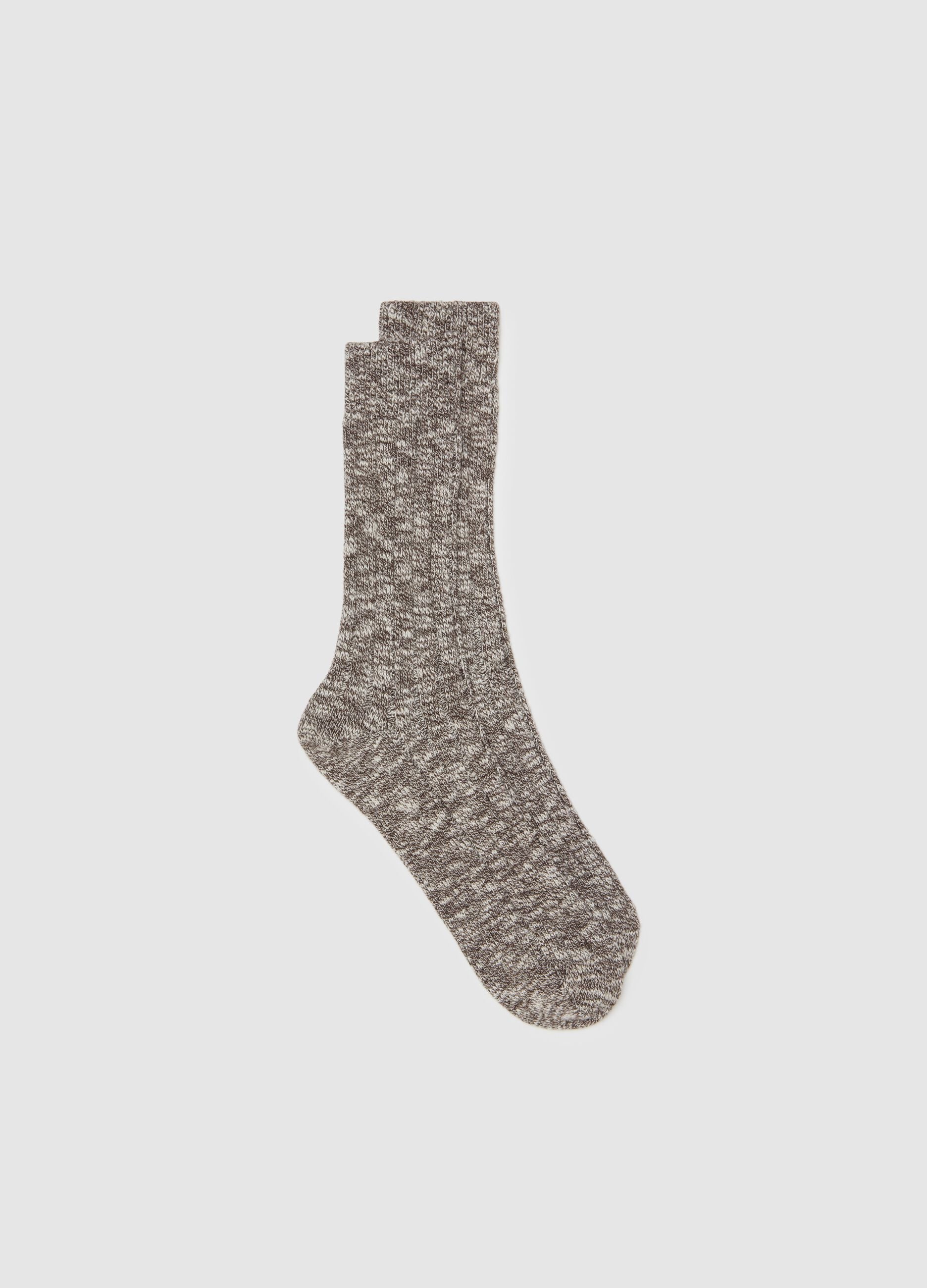 White and brown spun cotton blend socks