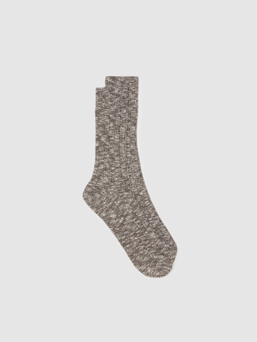 White and brown spun cotton blend socks_0