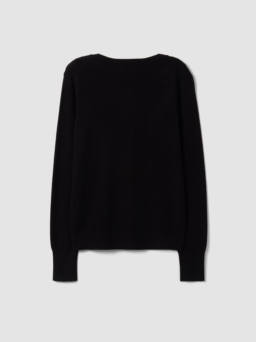Black crew neck cardigan, regular fit in jersey knit_6