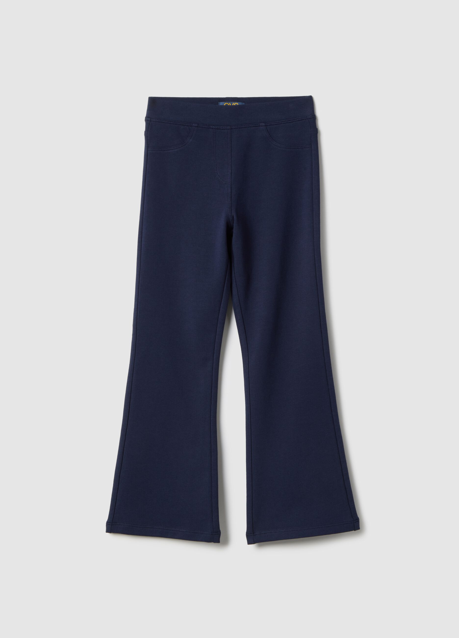 Blue flare fit stretch cotton treggings for girls