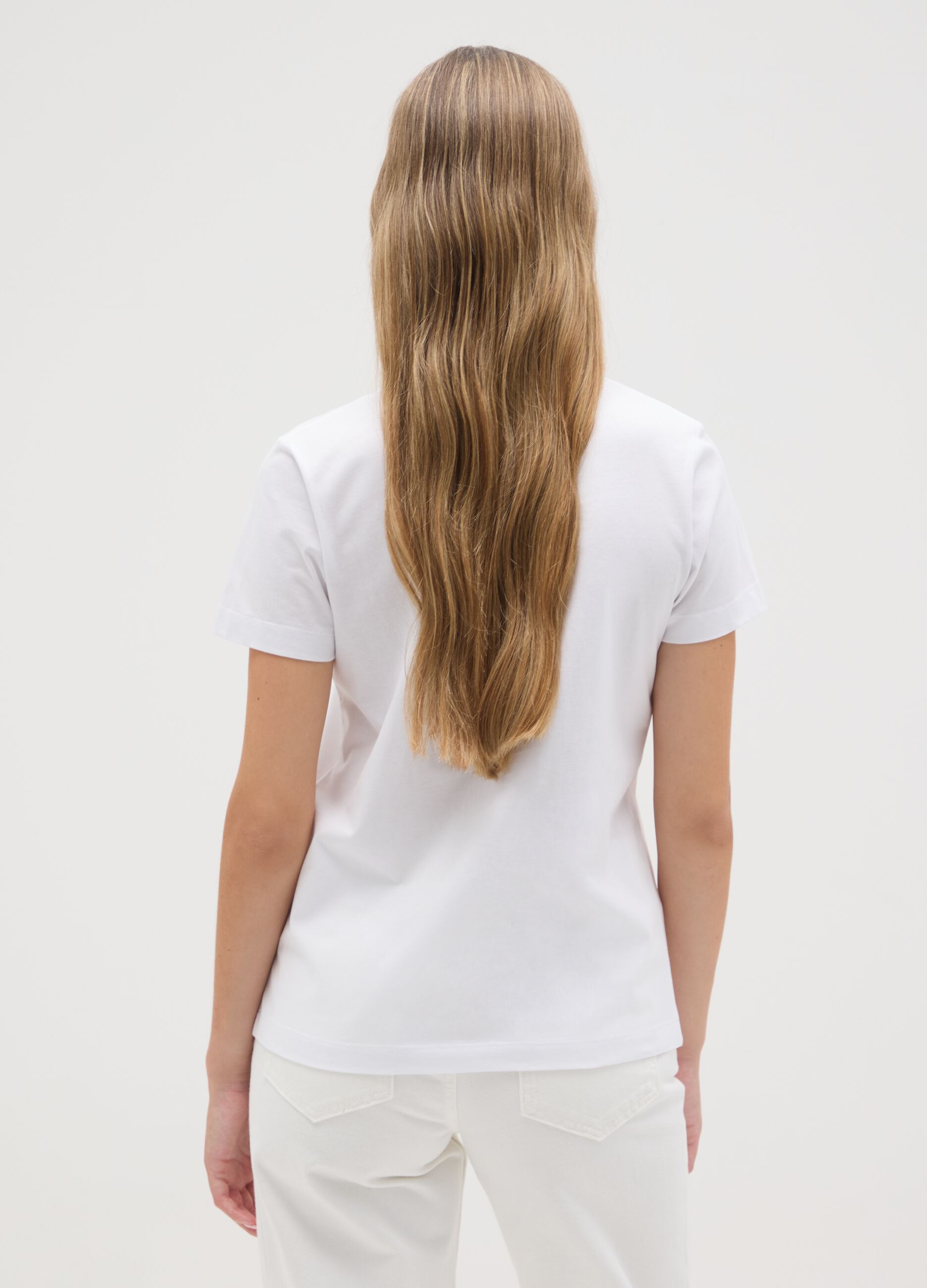 Women's pure cotton white regular fit T-shirt