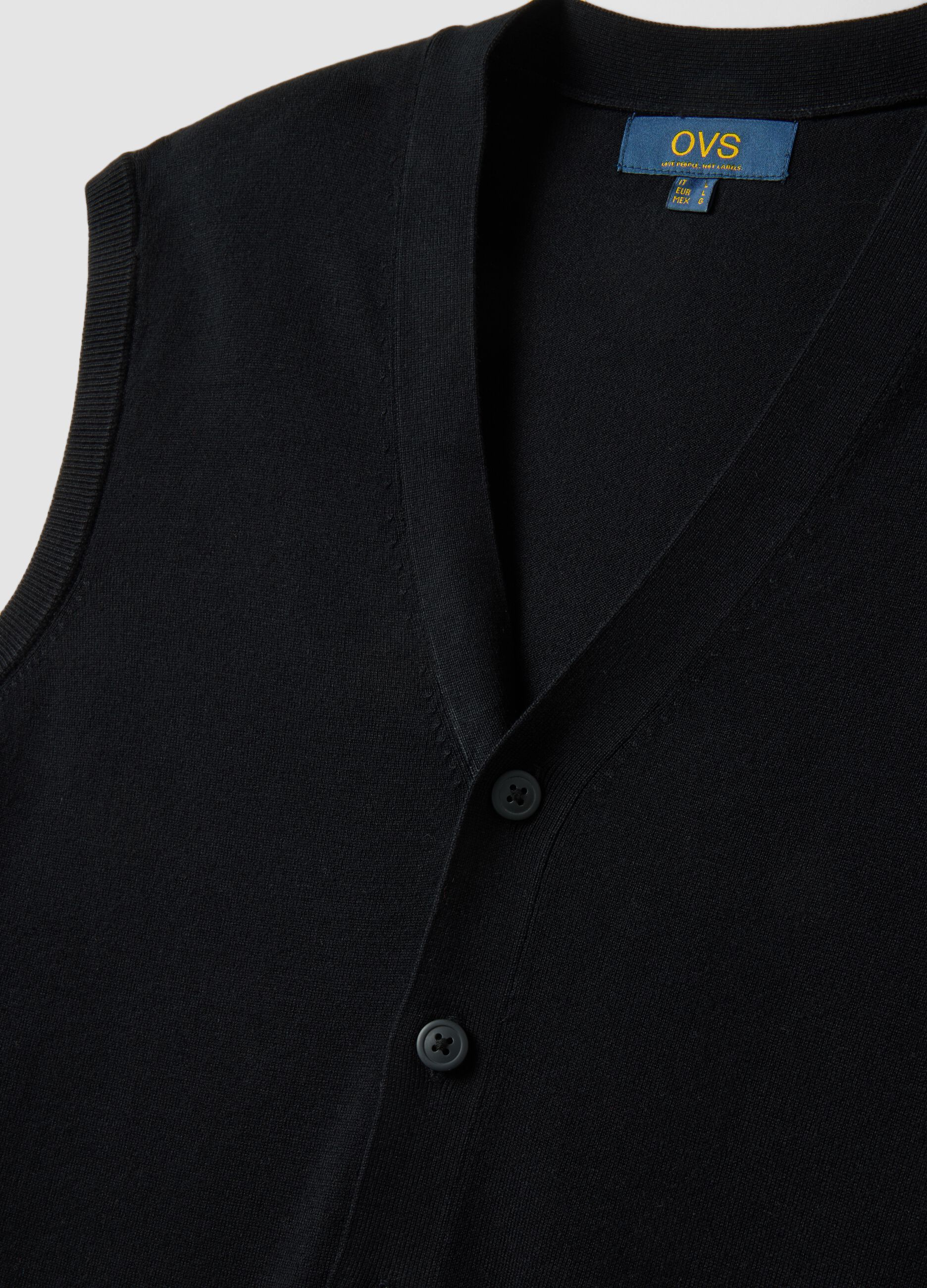 Black viscose-blend waistcoat with deep V-neck regular fit