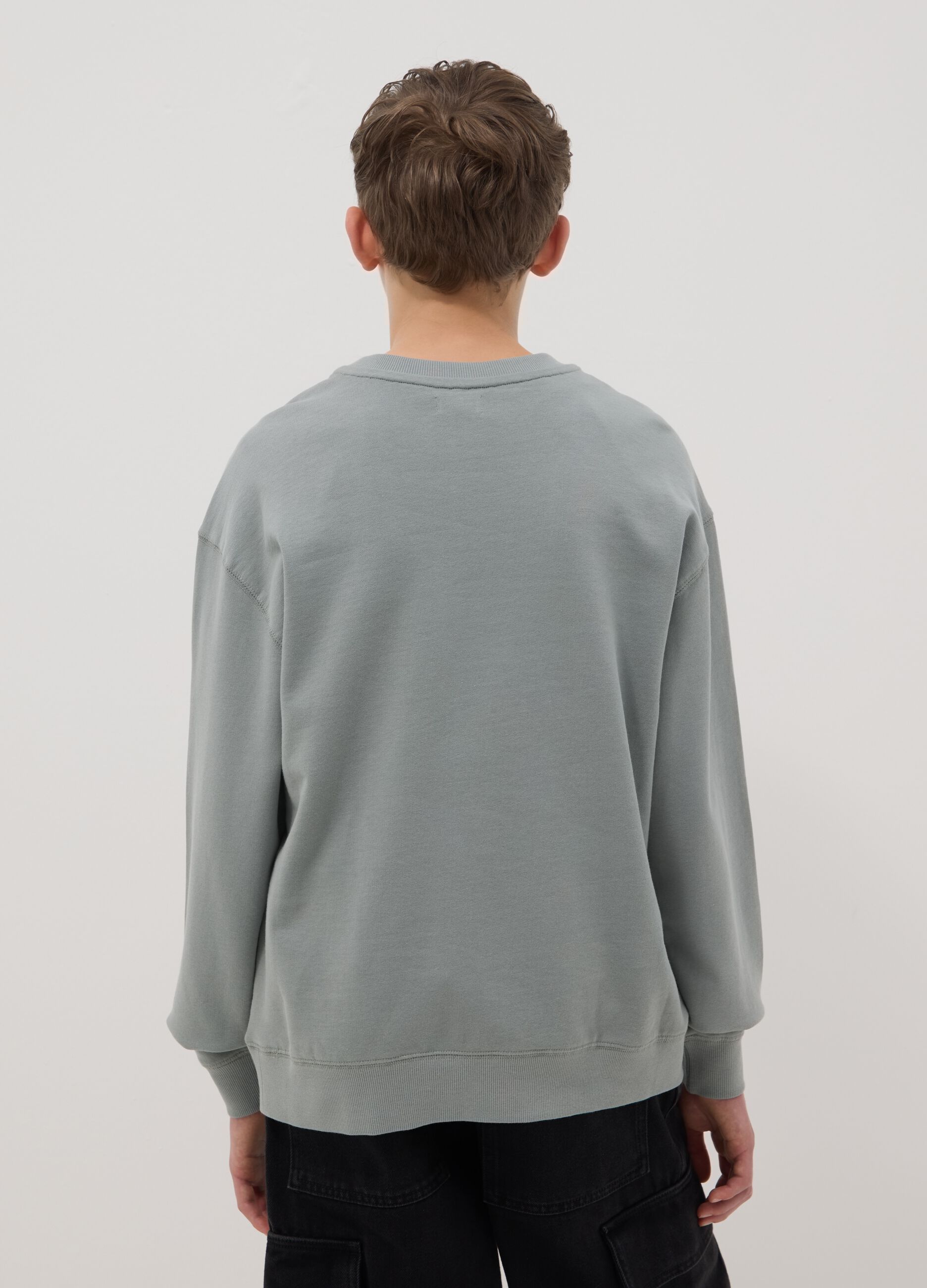 Over fit green pure cotton sweatshirt for boys with print