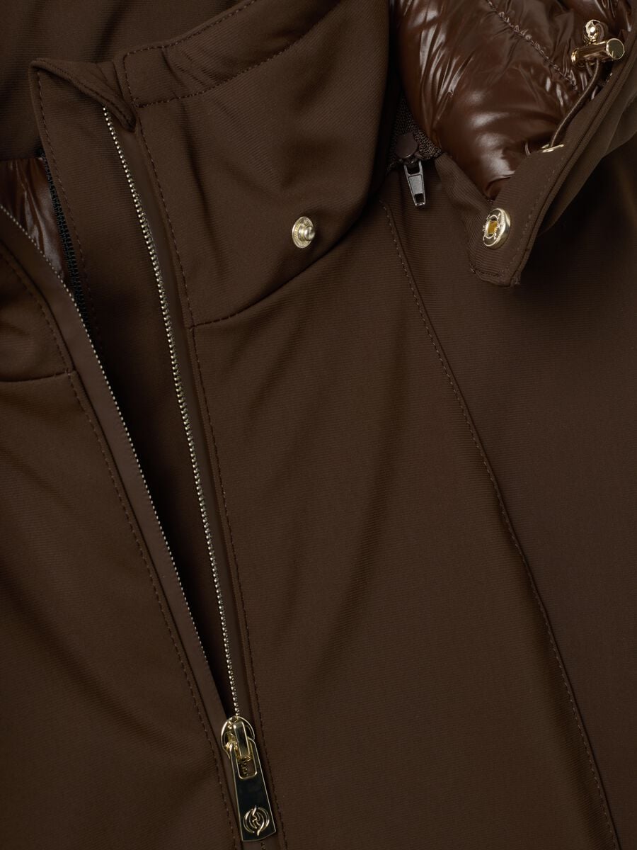 Brown stretch-fabric parka with hood, regular fit_5