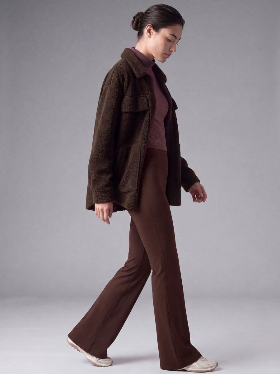 Leggings marroni flare in tessuto elasticizzato_0