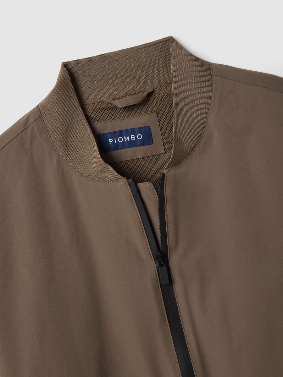 Brown regular fit bomber with full zip_1
