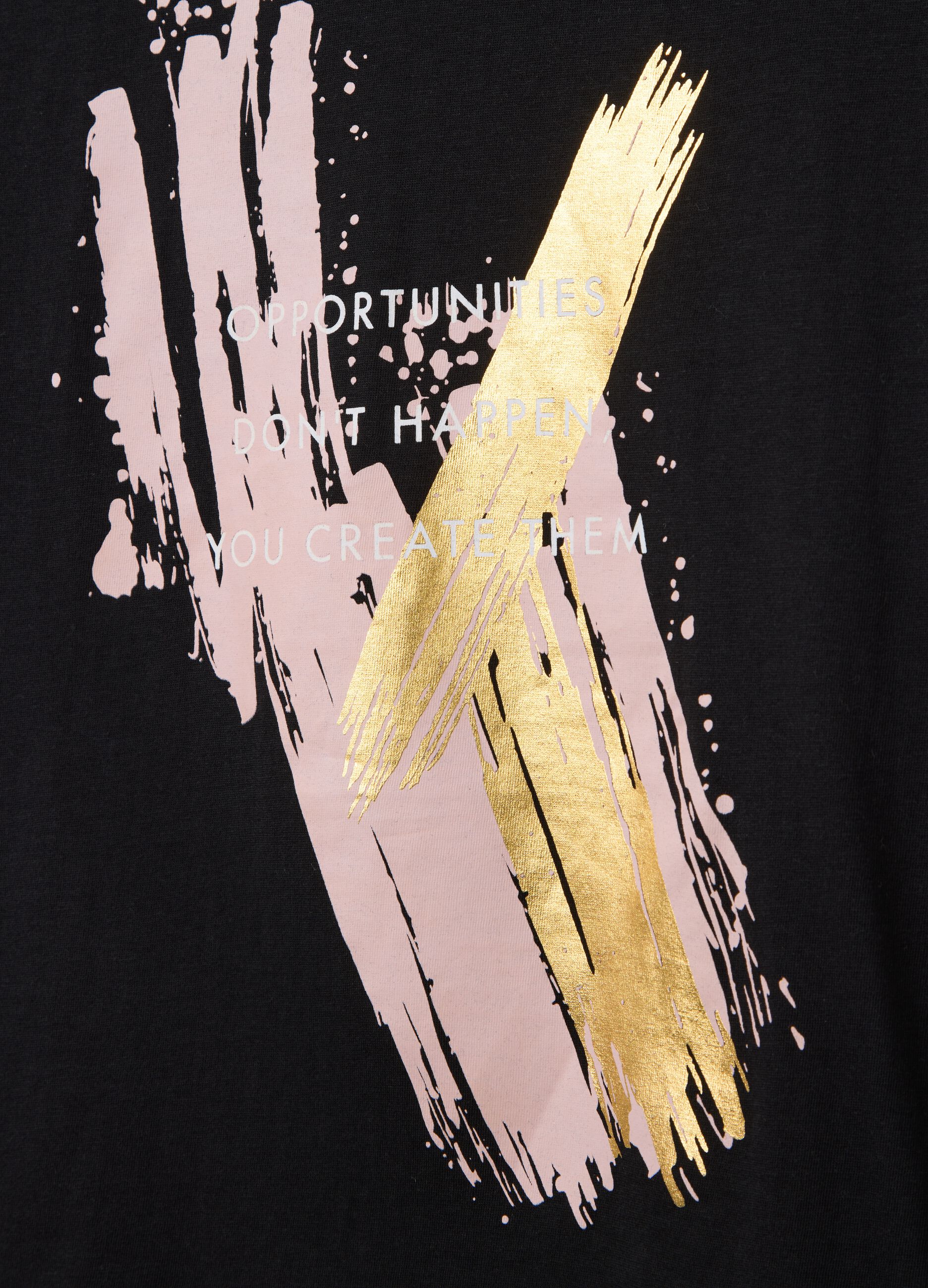 T-shirt nera in cotone con stampa in foil