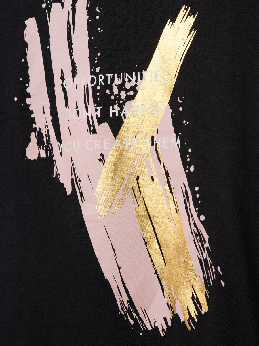 Black cotton T-shirt with foil print_5