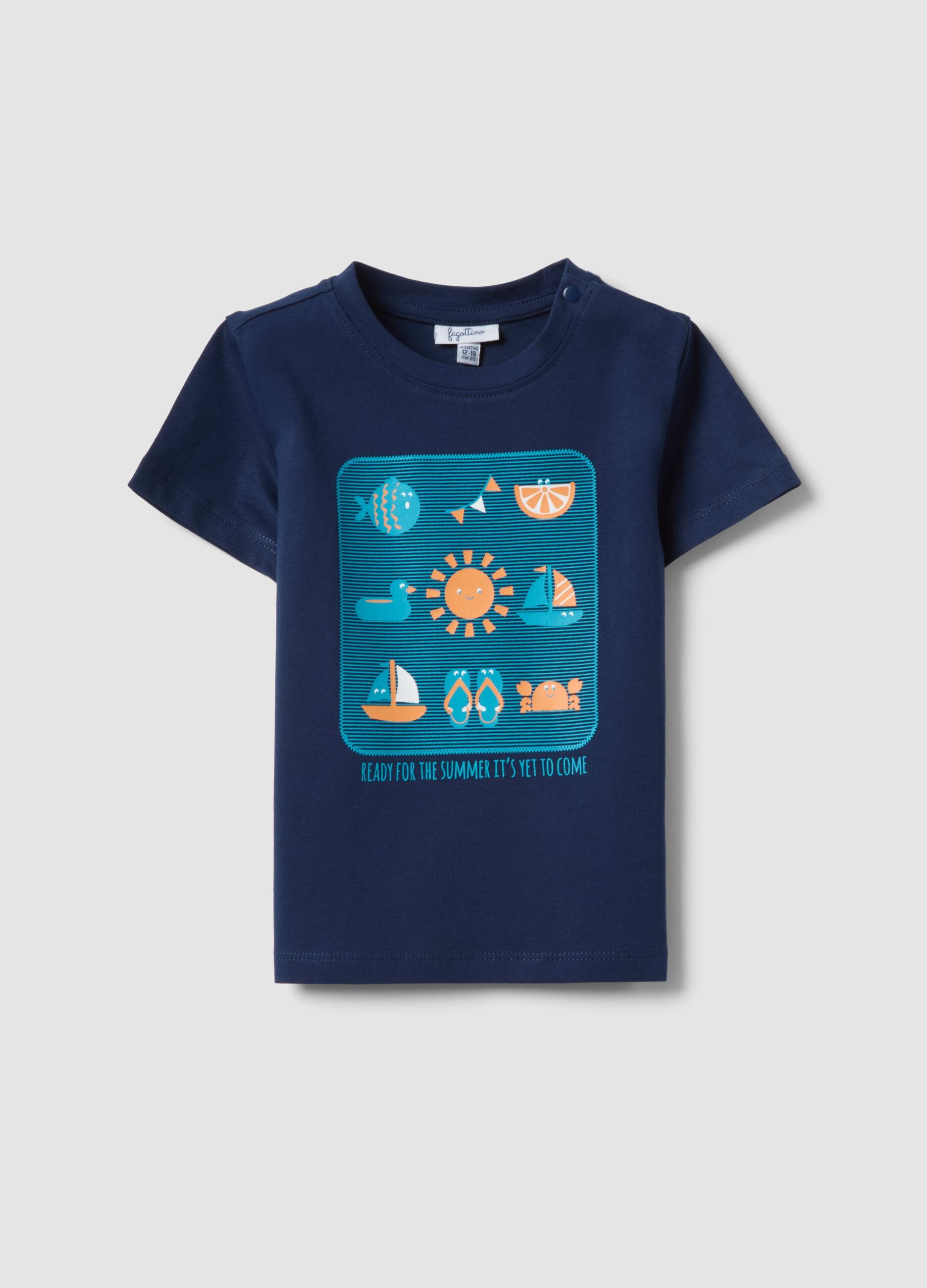 Blue pure cotton boys&rsquo; regular-fit T-shirt with nautical print