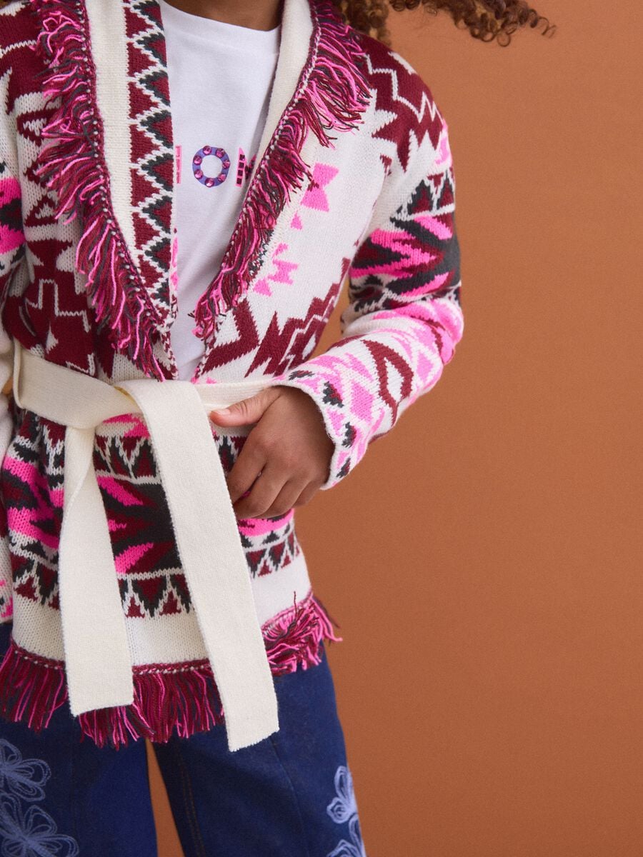 Girls&rsquo; multicolour jacquard cardigan with deep V-neck_2