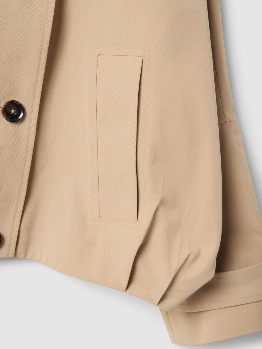 Trench corto in misto cotone beige regular fit con cappuccio_5