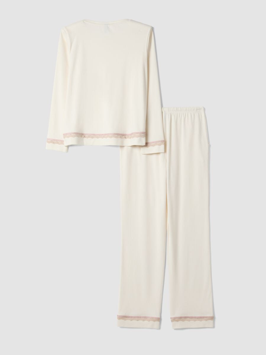 White pure organic cotton pyjamas with crew neck, regular fit_1