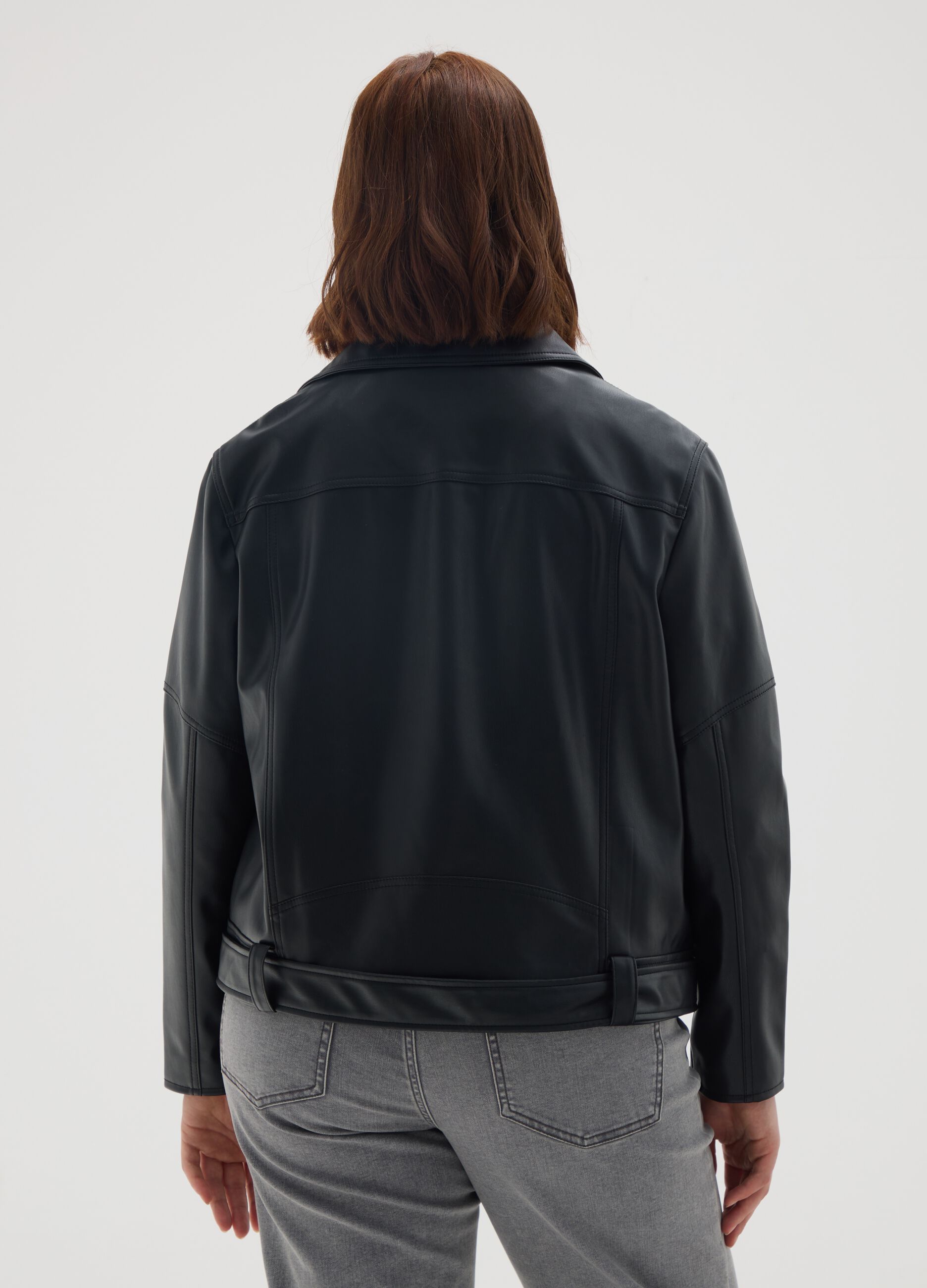 Black vegan leather jacket regular fit