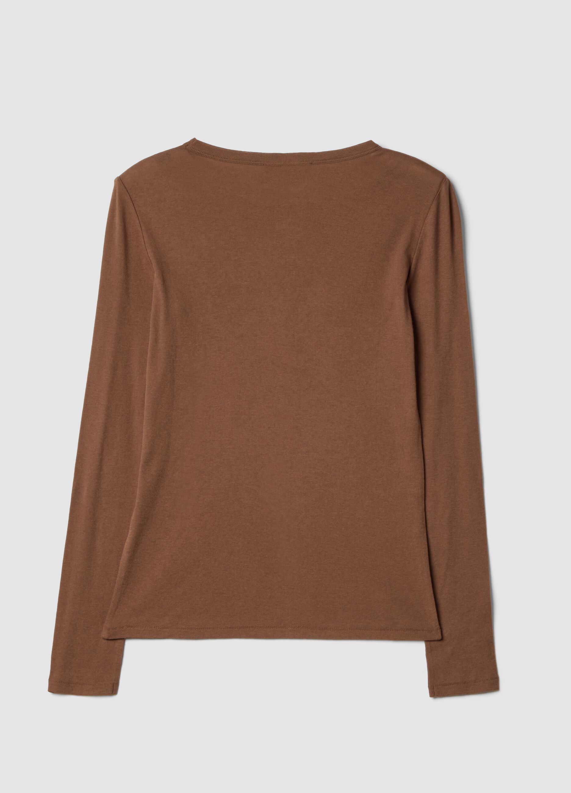 Brown crew-neck pure cotton jersey T-shirt