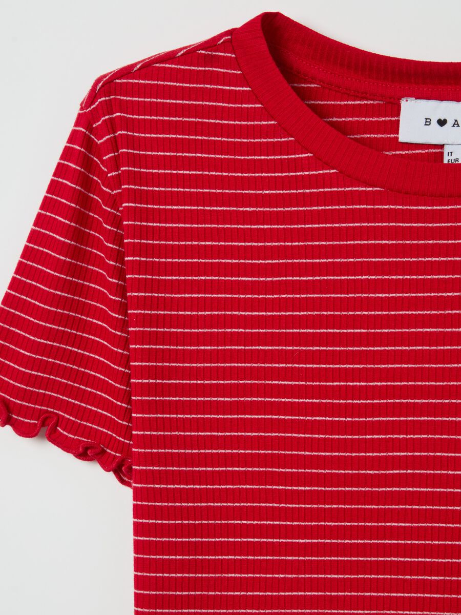 Flat-ribbed T-shirt with wavy edging_5