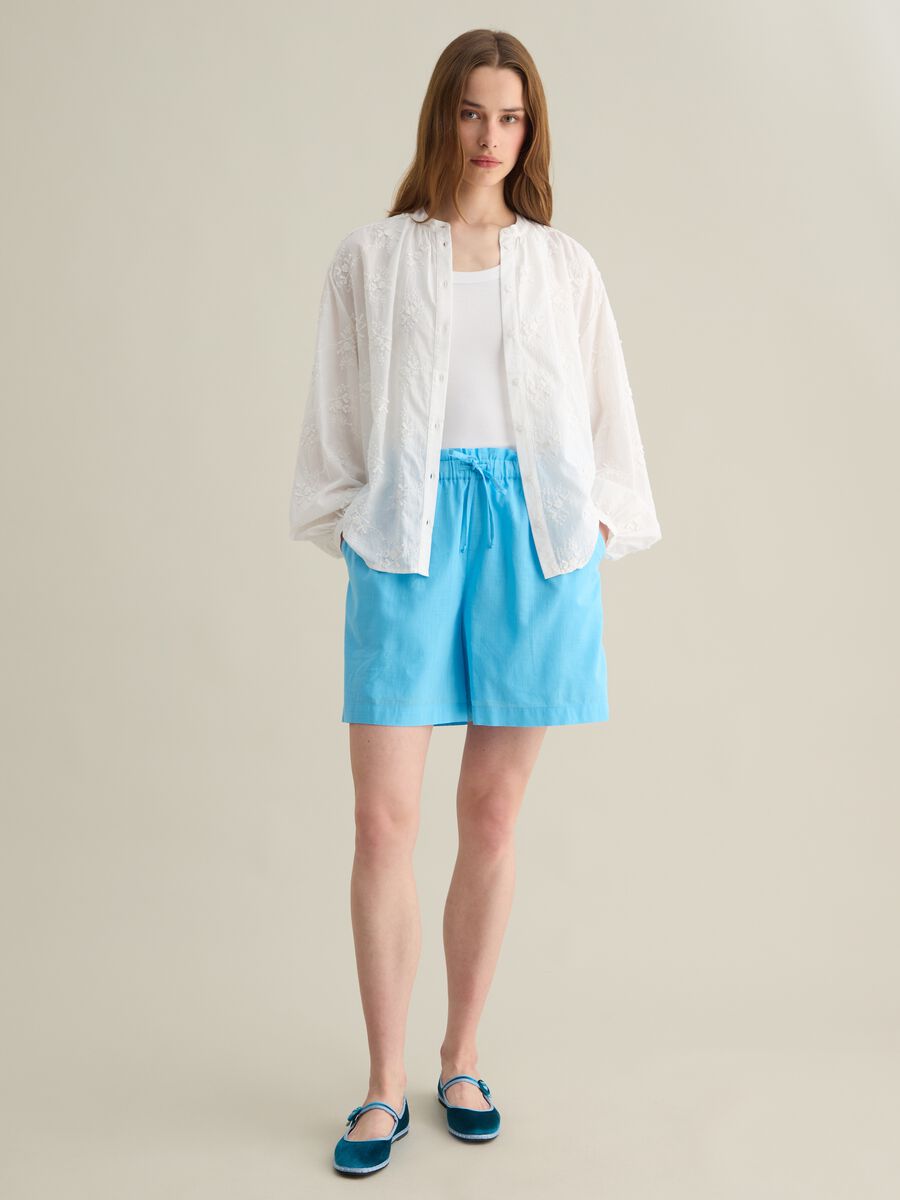 Women's light blue pure cotton shorts with regular fit_0